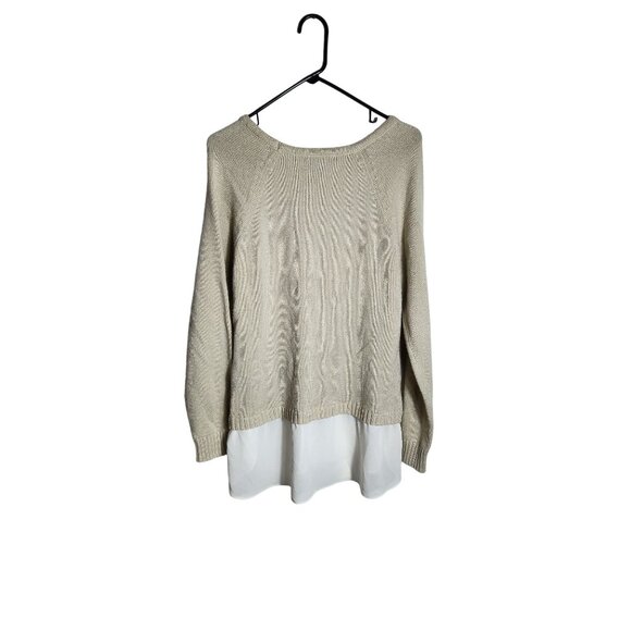 Iz Byer Womens Beige Knit Sweater With Sheer White Hemline XL Acrylic/Polyester - Picture 2 of 4